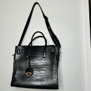 Unbranded Black Crocodile Patterned Genuine Leather Shoulder Straps Tote Bag
